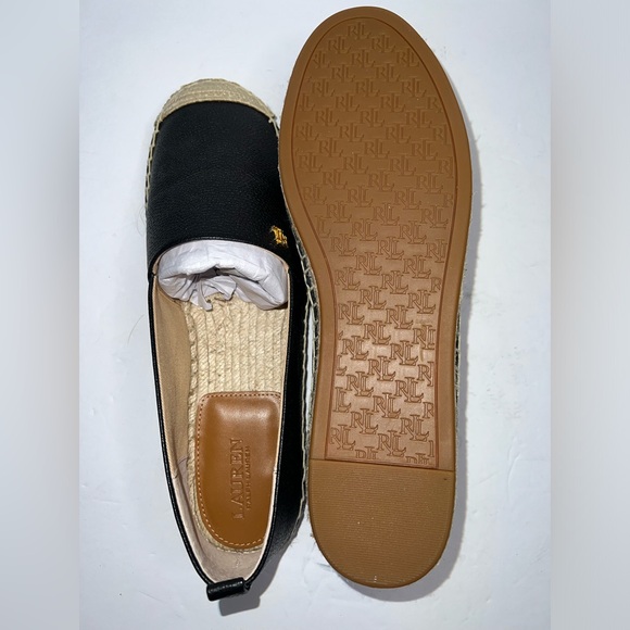$125 Ralph Lauren Cameryn Espadrille Flat Shoes Tumbled Leather Black Size 8.5 - Picture 10 of 13